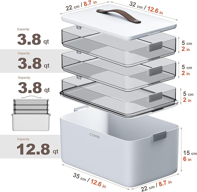 CTIME 4-Tier Medicine Organizer - Portable Medicine Cabinet with Handle | Multipurpose Medical Box, Pill Organizer, Empty First Aid Kit for Home Organization Must
