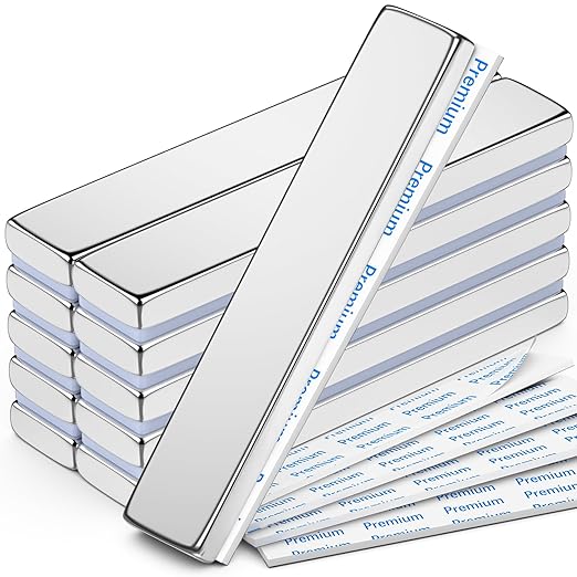 FINDMAG Rare Earth Magnet Strips with Adhesive Backing, 10 Pack, 60x10x4mm | Strong neodymium bar magnets with a flat bar shape; for wall signs, cabinet doors, posters, tool storage and garage setups