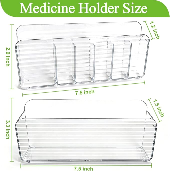 Medicine Holder for Cabinet Door, 2-Pack Reusable Medicine Organizer for Inside Cabinet Storage, Ultra-Sticky Adhesive Mount (Clear)