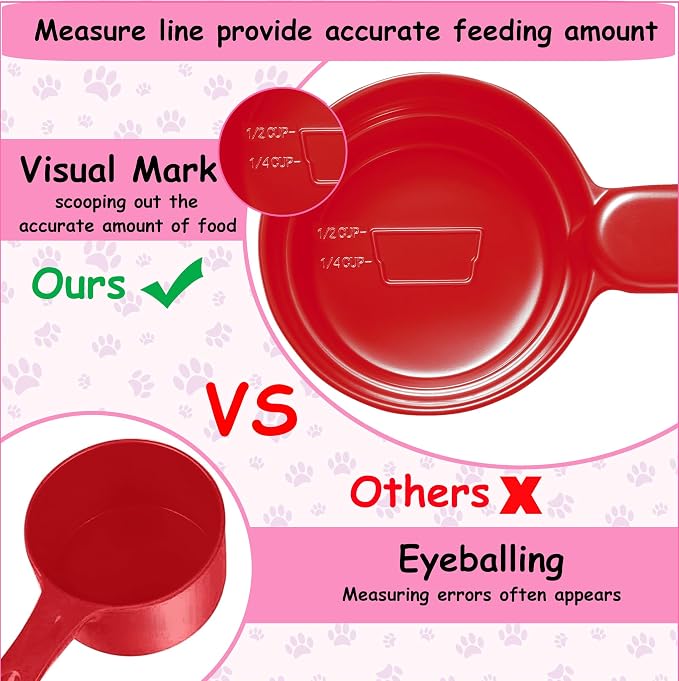 Joyinjojo Dog Cat Food Scoop - Pet Food Scoop Dog Food Measuring Cup 1/2 1/4 Cup, Comfortable Long Handle for Easy to Scoop Food, Red 1/2 Cup