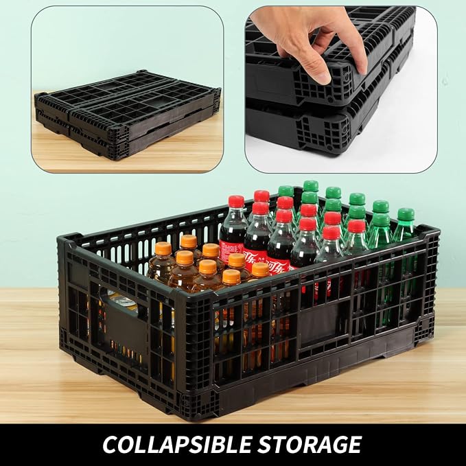 Collapsible Storage Bin Containe，52 Liter Transferheavy duty plastic storage box ,milk crates heavy duty Transit storage of various items black (1)