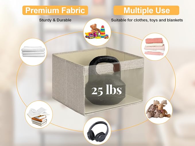 StorageWorks Closet Storage Bins, Storage Baskets, Brown and Beige, 3-Pack | Clear Window for Visibility, Soft Leather Handle, Flip to Show/Hide, Breathable Fabric, Holds Coats, Towels, Blankets, Toys