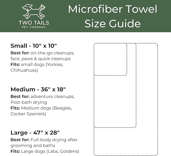 Two Tails Pet Company Pet N’ Dry Microfiber Bath Towel, Absorbent Dog Towels for Drying or Washing Large Dogs and Puppies, Soft and Lightweight, Fast Drying, Grooming Dog Supplies, Size Large