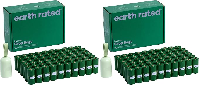 Earth Rated Dog Poop Bag Holder, Durable and Guaranteed Leakproof, Lavender Scented, 1 Dispenser and 900 Bags (Pack of 2)