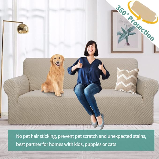YEMYHOM Couch Cover Latest Jacquard Design High Stretch Extra Large Sofa Covers Pet Dog Cat Proof Oversized Slipcover Non Slip Magic Elastic Furniture Protector (XL Sofa, Khaki)
