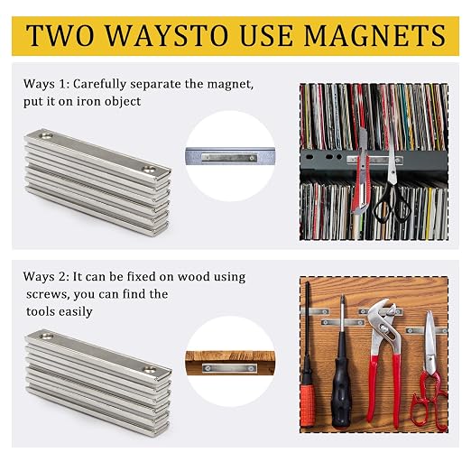 Strong Neodymium Thin Steel Bar Magnets, 3 Inch Heavy Duty Industrial Rare Earth Bar Magnets with Screw for Holding Handle Tools(12P, Sliver)