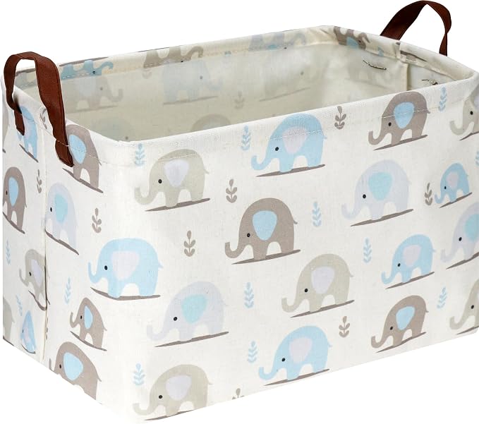 NTAOHAMPER Rectangular Blue Elephant Storage Basket,Collapsible Gift Basket with Handles,Books Box,Room Decor(Blue Elephant)