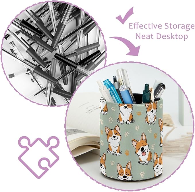 Cute Corgi Pen Holder, Pencil Cup Marker Brush Holder Desk Storage Case, Desktop Organizer for School Office Home Supplies