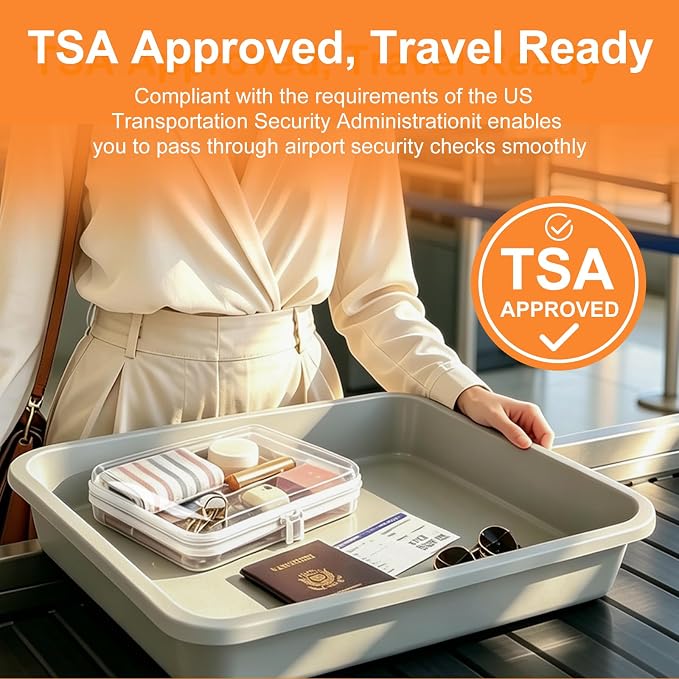 Clear Hard Shell Zipper Case, Crush-Proof Clear Zipper Pouches, TSA Approved Travel Toiletry Bag, Waterproof Makeup Bag & Diaper Bag, Organizer Bins for Toy Storage, Travel Accessories 2L+4S-White