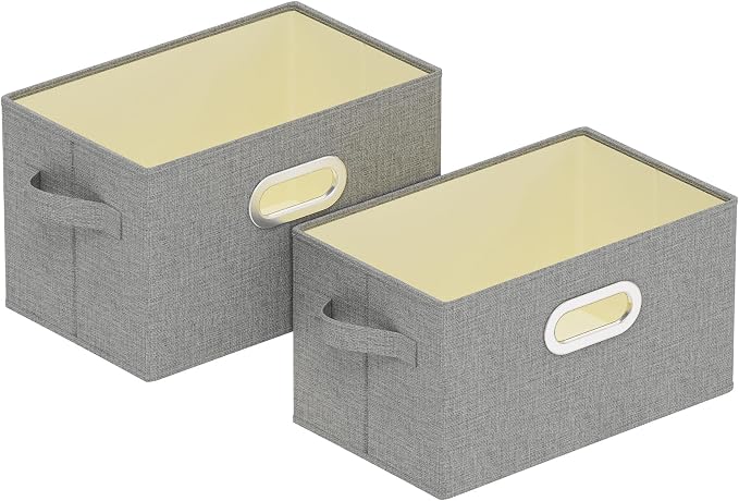 Washable Storage Box with Fabric Handle,Grey,15x9.8x9.8in,2 Pack | Open Storage Bins with Metal Grips,Moisture-Proof PP Board Closet Organizers,Foldable Cloth Baskets for Garment Cabinet