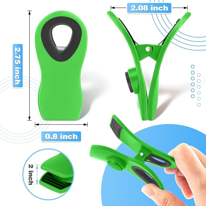 12 Pack Chip Clips, Bag Clips for Food, Magnetic Sealers for Chips and Other Food, Plastic Bag Clip for Kitchen, Fridge, Clothes, Sewing and Artwork (Green)