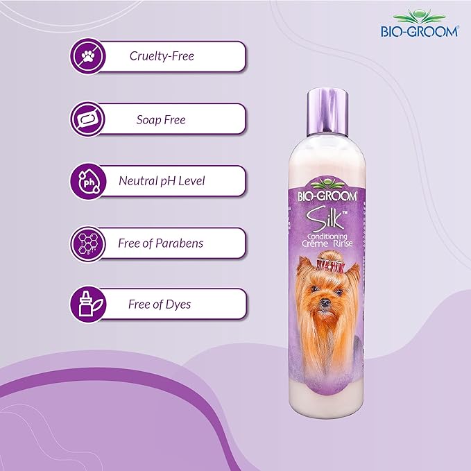 Bio-Groom Silk Creme Rinse Dog Conditioner - Conditioner for Dogs & Puppies, Residue Free Wash, Cruelty Free, Rehydrates Skin & Strengthens Coats, Gentle & Safe - 12 Fl Oz 1-Pack