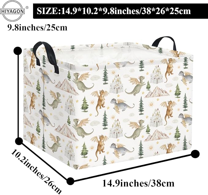 Rectangular Kids Basket Baby Girl Basket Fabric Storage Bin Organizer Box Room Decor(Castle Dinosaur)