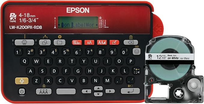 LABELWORKS Epson LW-K200PX-RDB Keyboard Label Maker - Red & Black