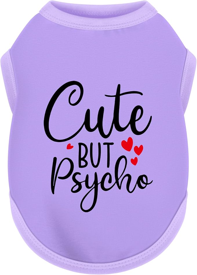 Stylish Dog Clothes: Expressive Cotton Puppy Shirt Vest for Small and Medium Dogs, Featuring 'Cute but Psycho' Slogan Print - Perfect for Showing Off Your Pet's Unique Style! Purple XL