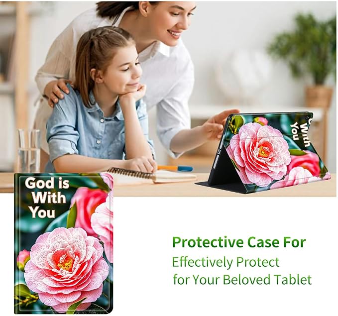 Case for Samsung Galaxy Tab A9+/A9 Plus 11" 2023 (SM-X210/X216/X218) | Slim Leather Smart Cover with Multi-Angle Anti-Slip Stand [Auto Wake/Sleep] Shell for Women Men - Pink Peony