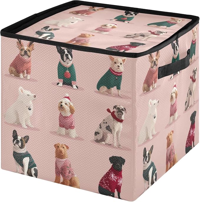 OTVEE Christmas Ornament Storage Box Holiday Decoration Organizer Stores upto 64 Holiday Ornaments Adjustable Dividers Tear-Proof Fabric Whimsical Pet Decor