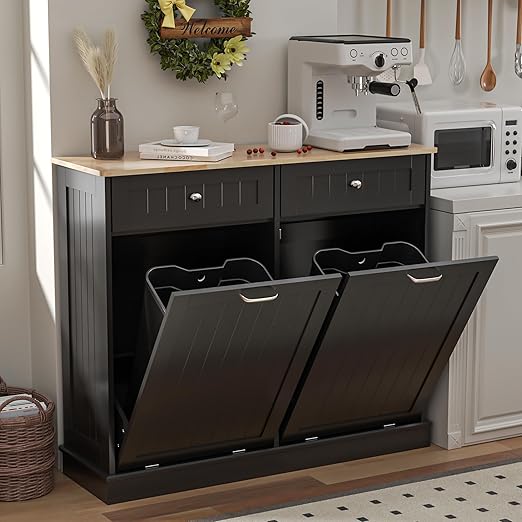 Spurgehom Double Tilt Out Trash Can Cabinet 2 X 13 Gallon with Storage
