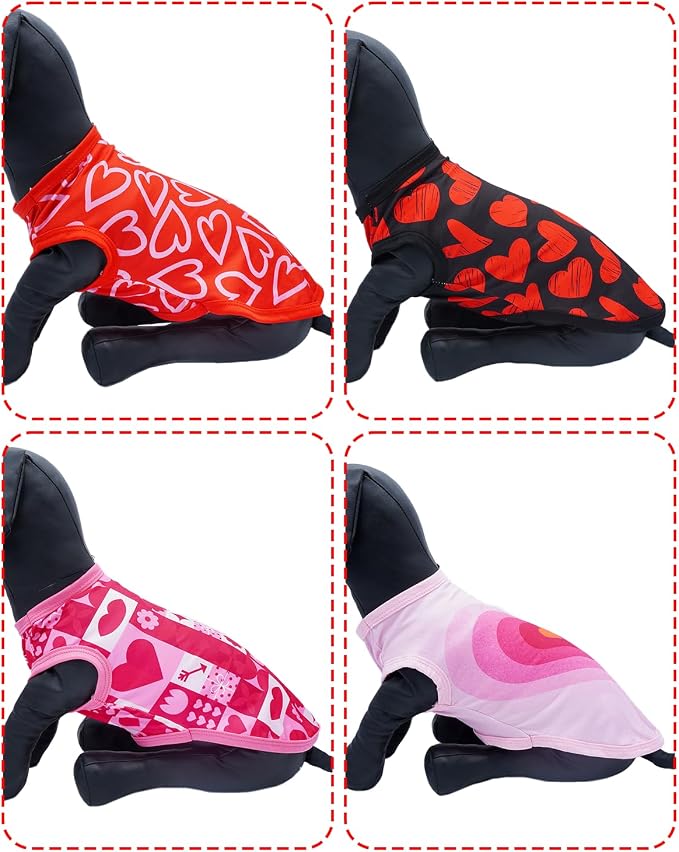 PET SHOW 4 Pack Valentines Dog Shirts XS for Extra Small Doggies Boy Girl | Breathable t-shirts for cats,polyester,sleeveless vest,holiday birthday puppy clothes tank top