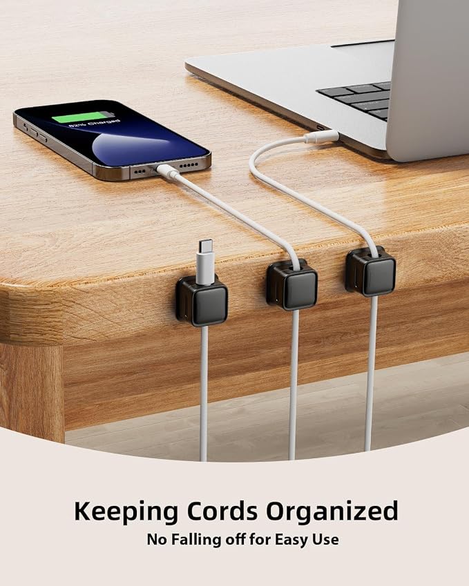 16 Pack Cord Organizer, Magnetic Cable Clips, Under Desk Management, Black | 0.27in Cable Compatible,Strong Adheive Wire Holder Keeper,Easy Open Phone Charger Holder for Home Car Desk Nightstand Office