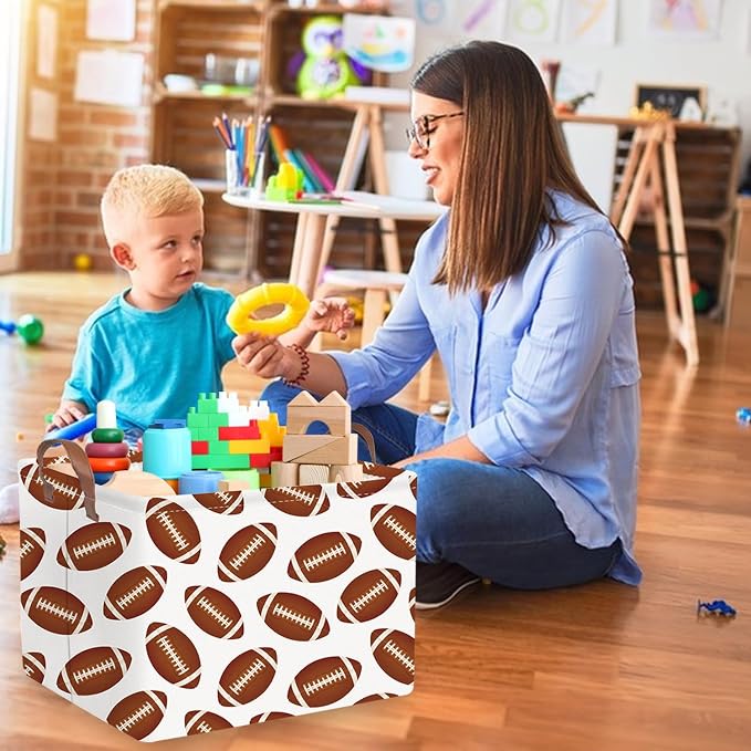 FXOLCSHE Rectangular Football Basket,Toy Organizer,Gift basket with handles,Kids Toys Storage Basket,Gift Box,Room decor (Footballs)