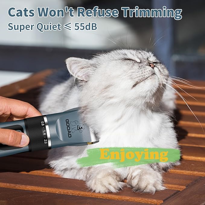 Professional Cat Clippers & Dog Grooming Kit, Cordless Low Noise Clippers for Thick & Matted Coats, Quiet Shaver Hair Trimmer with Paw Trimmer for Pets (Blue)