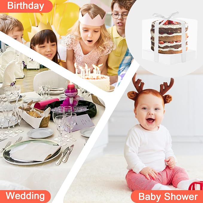 12 PCS Clear Cupcake Boxes 3.5 Inch Cupcake Containers (White) | Disposable Cupcake Carrier Plastic Individual Cupcake Storage Holder with Ribbons and Inserts for Wedding, Birthday Party