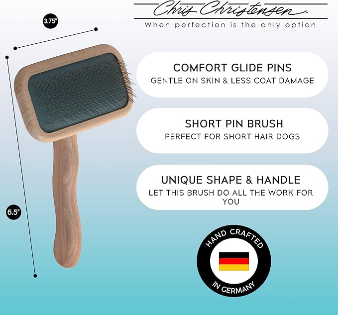 Chris Christensen Mark II Slicker Brush for Dogs, 12mm Pins, Groom Like a Pro, Handcrafted Lightweight Beechwood Ergonomic Handle, Stainless Steel Pins, A5II Small. Made in Germany.