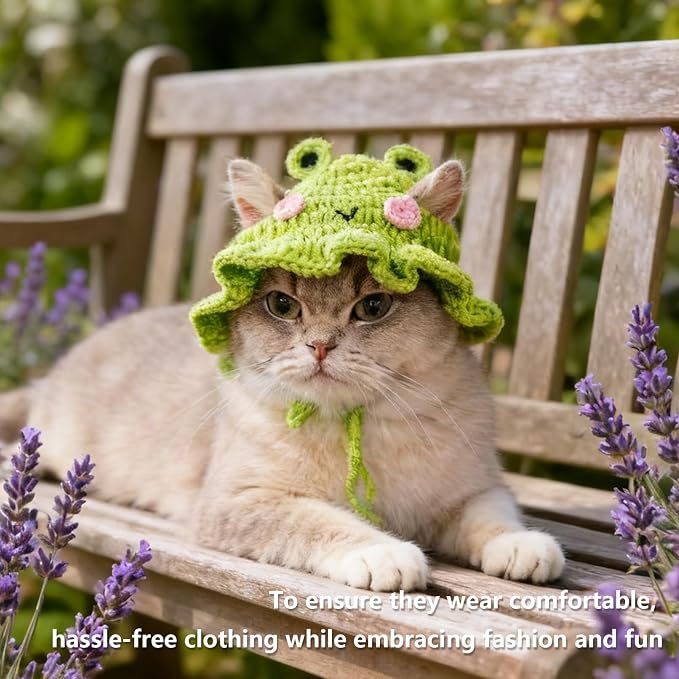 Cute Cat Hat Costume Suitable for 5 to16 lbs - Frog Cat Bonnet Head Circumference 11" or Less Cat Halloween Costumes Pet Photography Outfits