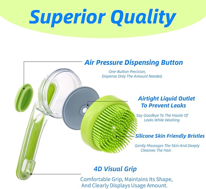 Dog Bath Brush, 2 in 1 Pet Grooming Bath Massage Brush with Soap and Shampoo Dispenser Soft Silicone Bristle Dog Scrubber for Long Short Haired Dogs Cats Shower-Green