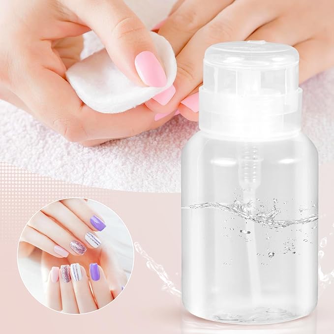 Nail Polish Remover Pump Dispenser, 2 Pack Acetone Safe ABS Bottle with Lockable Flip Cap - 200ml (6.8oz) Empty Push Down Container for Alcohol, Toner & Makeup Remover