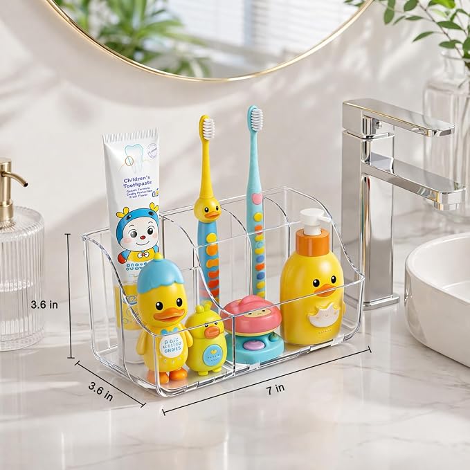 Sotfamily Clear Kids Toothbrush Holders for Bathrooms, 1 Pack(No-Drill) | Space-Saving Wall-Mounted Tooth Brush & Toothpaste Holder for Bathroom Countertop or Wall, Bathroom Organizers and Storage