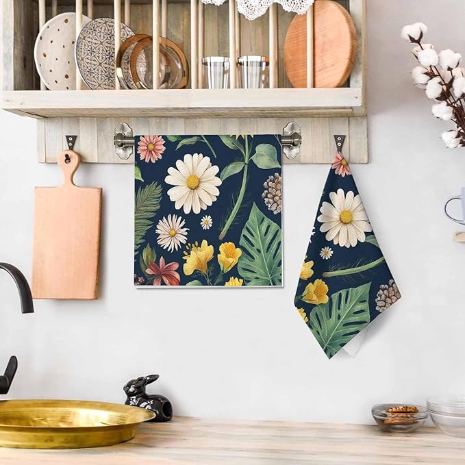 Floral Kitchen Towels Set of 2 Vintage Boho Botanical Dish Towels Absorbent Soft Hand Tea Bar Towels for Farmhouse Home Decor 16"X24"