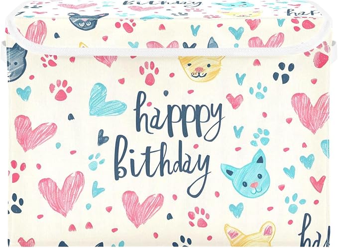Birthday Gift Fabric Storage Bins with Lid Foldable Storage Boxes Baskets | Decorative Storage Boxes, Foldable & Stackable, Dust-Proof Flip Top, Reinforced Handles, For Home & Dorm, Clothes & Toy Box