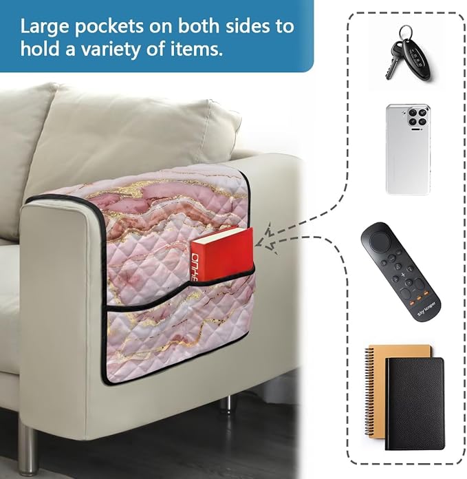 Pink Marble Sofa Arm Rest Covers Couch Arm Covers Stretch Armchair Cover Anti-Stain Sofa Slipcover Office Chair Armrest Protector for Armchair Furniture Protector