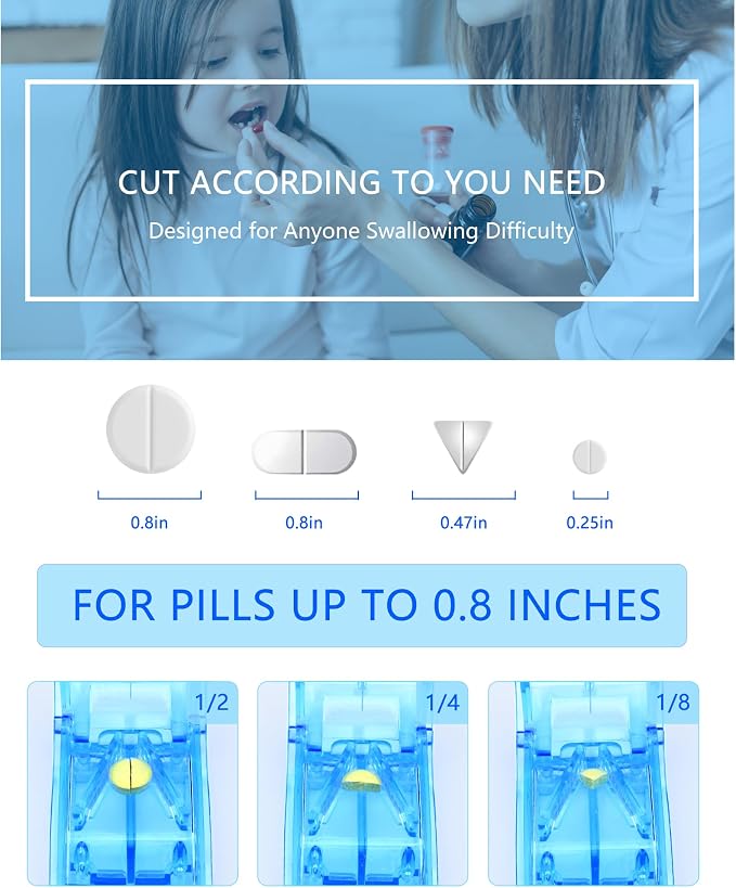 Pill Cutter Splitter for Small and Tiny Pills Best Pill Cutter Splitter 1/4 Vitamins Pill Splitter Cuts with Shield Medicine Tablet Cutter Doubles as a Pill Organizer