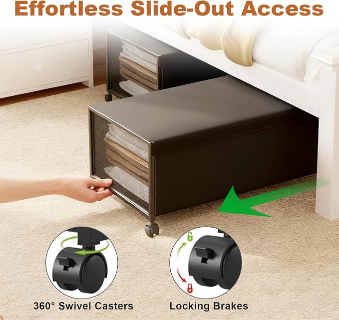 Fokyfok 2Pack Under Bed Storage Containers,12 inch Height,31 inch Long | Under Bed Shoe Storage,Underbed Storage with Wheels,Large Rolling under bed Clothes Storage Drawers,Lid,Dorm Tall,Black