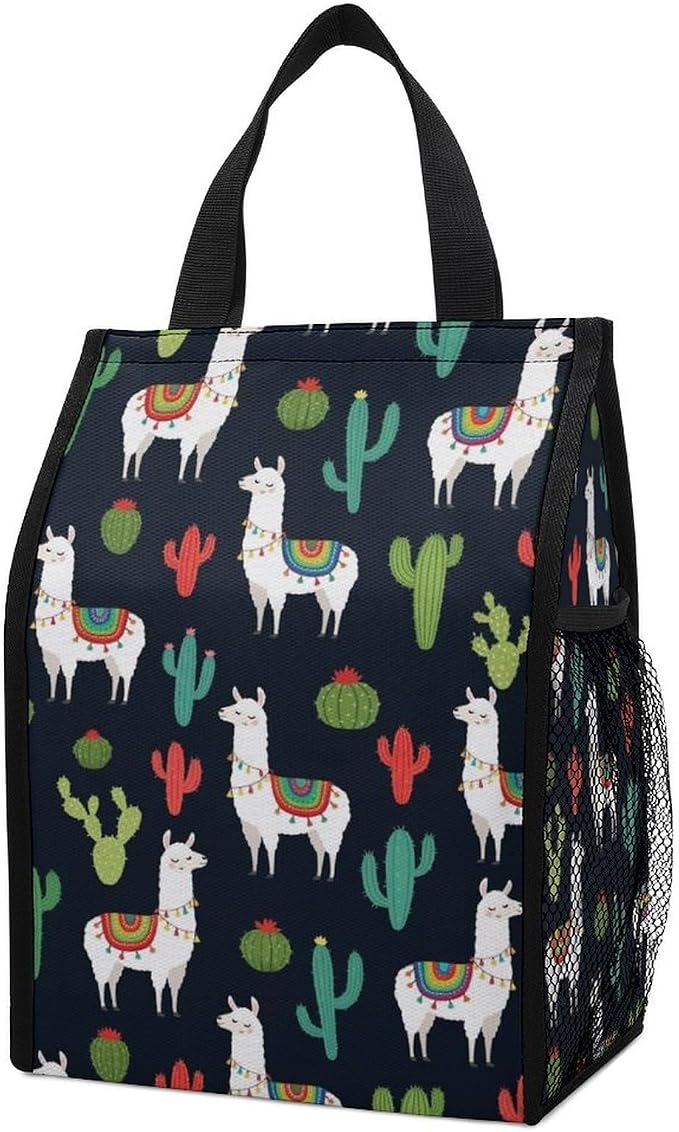 Reusable Insulated Lunch Bag Portable Thermal Lunch Box Container Compatible with Llama Alpaca Cactus Travel Picnic Food Organizer Bags