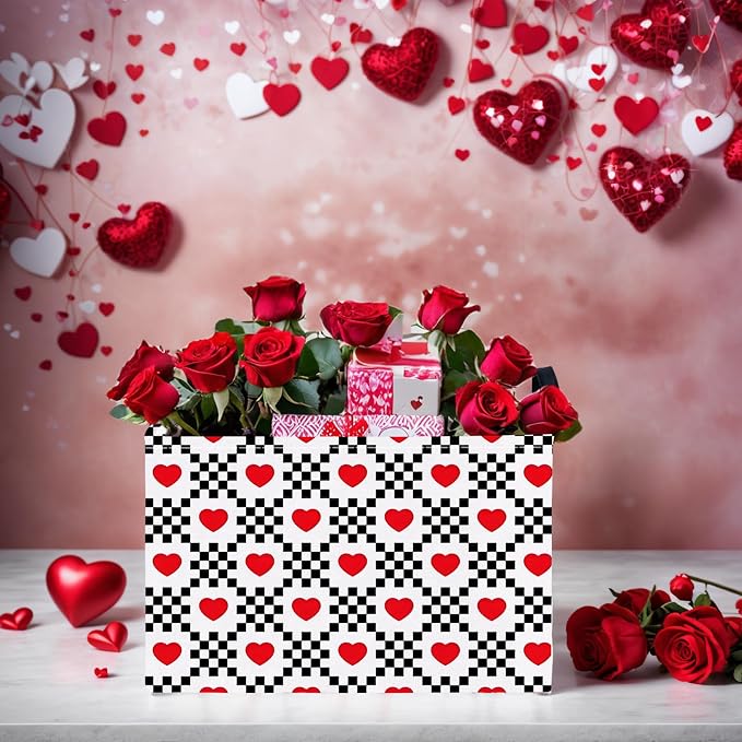 Valentine's Day Basket for Gifts Empty Cute Heart Large Gift Basket Decorative Storage Bin for Kid and Baby Room Décor (Black and White Checkered Heart)
