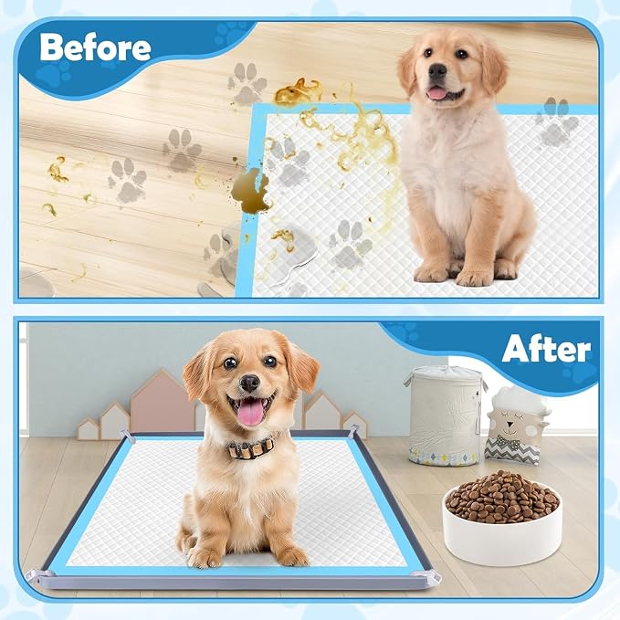 Dog Pee Pad Holder, 2 Pack Dog Potty Tray Silicone Puppy Pad Holder Tray Fits for 24" x 24" Training Pads, Puppy Potty Tray With 8 Clamps No Spill Raised Lip High Edge for Floor Protection (Dark Grey)