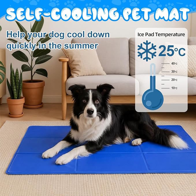 Drydiet 4 Pack Dog Cooling Mat - 47'' X 27'' Solid Gel Self Cooling Mat with Storage Bag Pressure Activated No Refrigeration or Electricity Needed Pet Pad for Dogs & Cats Kennels, Crates, Beds