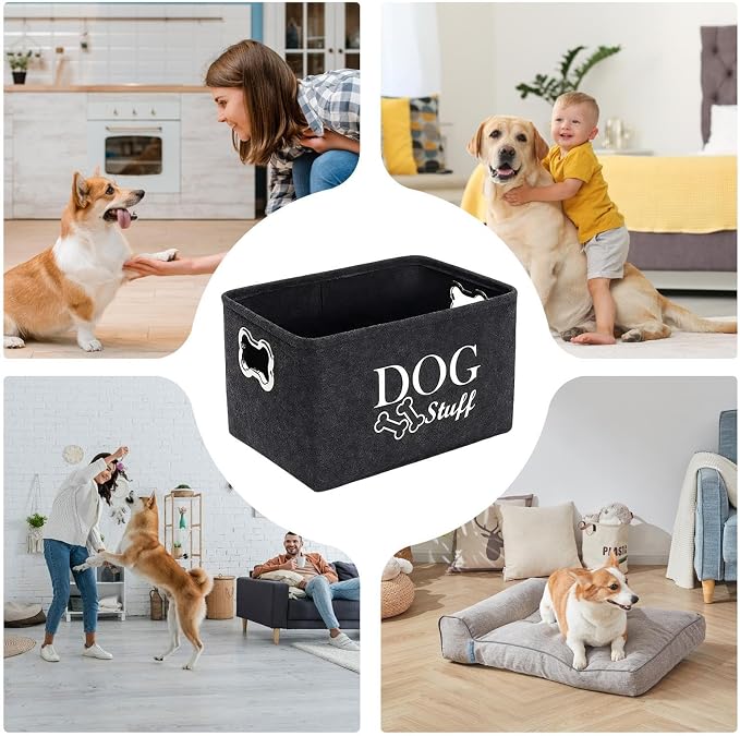 Dog Toy Storage, Dog Toy Box Organizer Baskets, Dogs Food Organizer, Felt Stuff Storage Baskets, Pet Puppy Dogs Toys Bin With Handle, For Organizing Pet Toys, Pets Clothes Blankets, 38×27×25cm