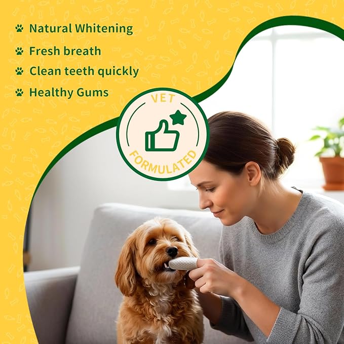GLADFRESIT Dental Care Finger Wipes 50 Counts –Disposable Wipes for Dogs & Cats, Plaque & Tartar, Fresh Breath & Gum Health，All Natural Dog Toothbrush & Tooth Brushing Kit（Unscented）