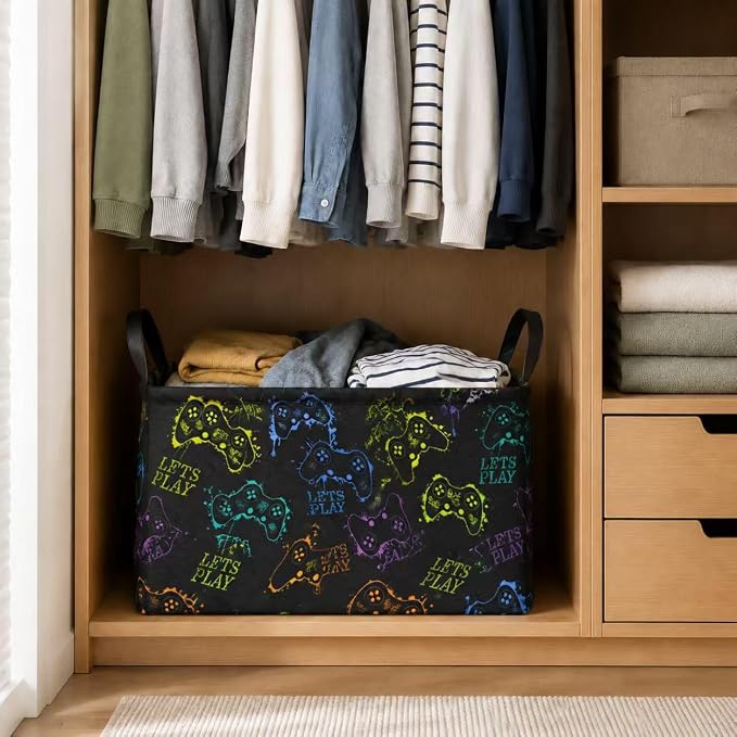 Rectangular Game Basket Storage for Boys toy Box kids Room Decor | Waterproof collapsible storage box,Rectangular Game Storage Basket,Kids toy Laundry Hamper Storage Basket Room Decor(Game)
