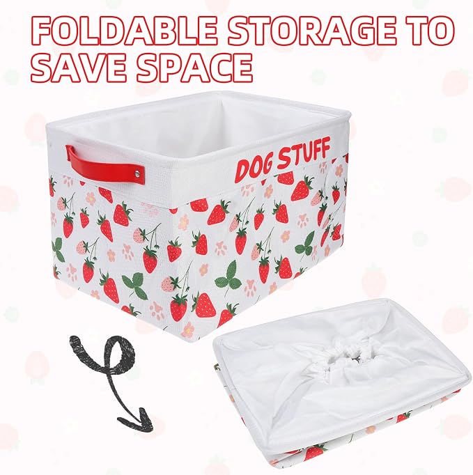 Homimp Dog Food Storage Container,Dog Toy Basket Bin Box with Comfortable Handles and Cover,Collapsible Pet Toy Storage Organizer for Accessories,Toys,Coat & Clothing,Blanket & Leash, Red, 15"x13"x12"