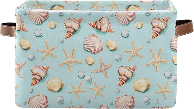 Wamika Citrus Lily Flowers Storage Basket with Waterproof Liner and PU Handles Orange Turquoise Storage Bins Boxes 14.2" Collapsible Decorative Organizer Baskets for Bedroom Closet Office 1 Pack