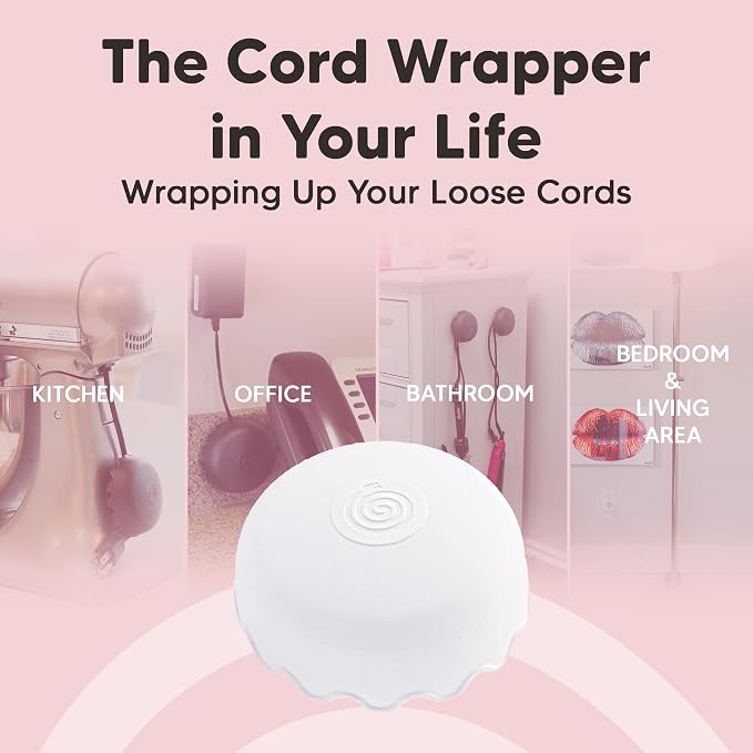 2-Pack Patented Heat-Resistant Cord Organizer for Appliances, Kitchen, Computers & More | Stick-On Cord Wrappers with Flexible Base, Secure Scalloped Edge, White (3 x 1.5 Inches)