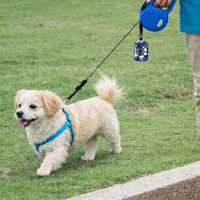 Petmolico Dog Poop Bag Holder Dispenser 2 Pack, Blue & White | Zippered pouch fits any leash, includes free roll of bags, lightweight & portable for daily walks, travel & outdoor use