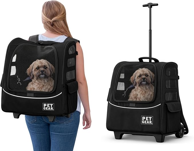 Pet Gear I-GO2 Roller Backpack, XLarge Traveler Plus, Dark Charcoal | Travel Plus Carrier, Car Seat for Cats/Dogs, Mesh Ventilation, Telescoping Handle, Storage Pouch, Included Tether