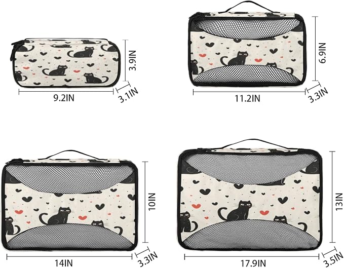 Packing Cubes for Travel, Valentine's Day Travel Luggage Packing Organizers for Women Men, Large Custom Toiletries Bag for Clothes Shoes, Animals Cats